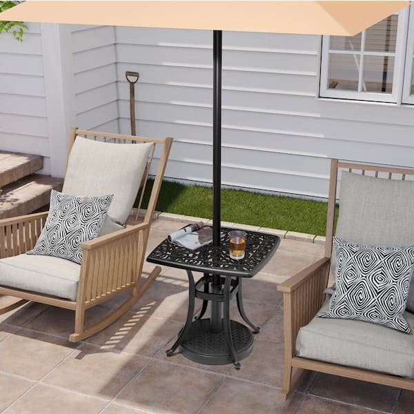 Patio Aluminum 21 in. Square Outdoor Side Table in Black with Umbrella Hole (1-Pack)