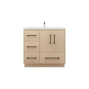 Victoria 36 in. W x 20 in. D x 35 in. H Single Sink Freestanding Bath Vanity in Yellow Oak with White Acrylic Top