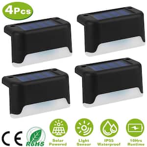 4-Piece Solar Powered Black Waterproof LED Stair Light with Dusk To Dawn Sensor