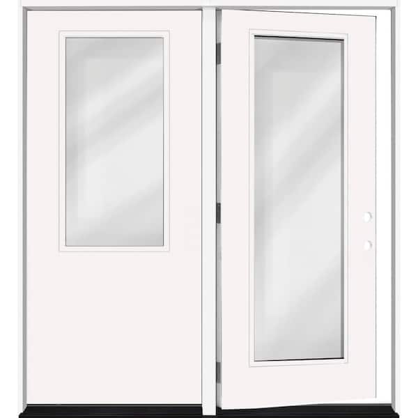 Legacy 72 in. x 80 in. Primed LH Outswing Center-Hinged Fiberglass 2/3 Clear Tempered Glass Prehung Double Patio Door