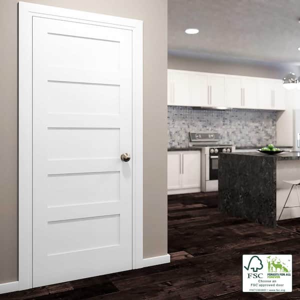 30 in. x 80 in. x 1-3/8 in. Shaker White Primed 5-Panel Solid Core Wood Interior Slab Door 30 in. x 80 in. x 1-3/8 in. Shaker White Primed 5-Panel Solid Core Wood Interior Slab Door