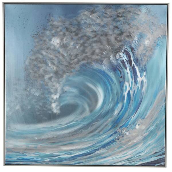 Litton Lane 1-Panel Nautical Wave Framed Wall Art Print with