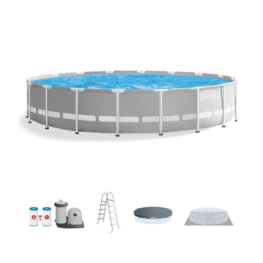 18ft x 48in Gray PVC Round Above Ground Pool Set with Filter Pump