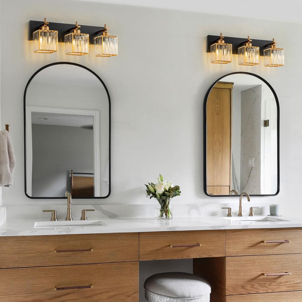 20.5" Black and Gold Metal Vanity Light with Crystal Shades