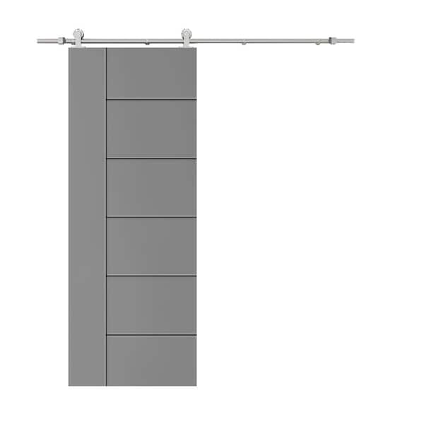 CALHOME Metropolitan Series 30 in. x 80 in. Light Gray Stained Composite MDF Paneled Sliding Barn Door with Hardware Kit