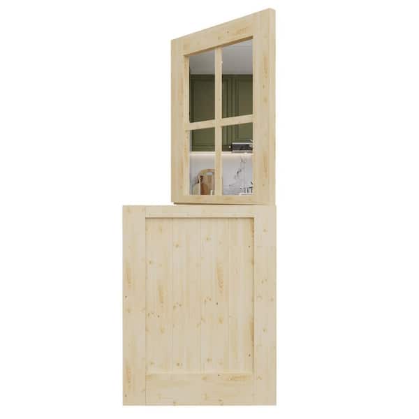32 in. x 80 in. Unfinished Solid Pine wood Universal 4 Lite Clear Glass Dutch Door Interior Door Slab