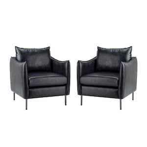 Hajo 30 in. Black Faux Leather Arm Chair with Metal Legs (Set of 2)
