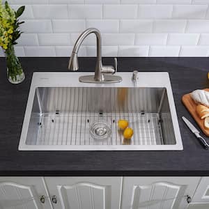 Professional Tight Radius 32 in. Drop-In Single Bowl 16 Gauge Stainless Steel Kitchen Sink with Accessories
