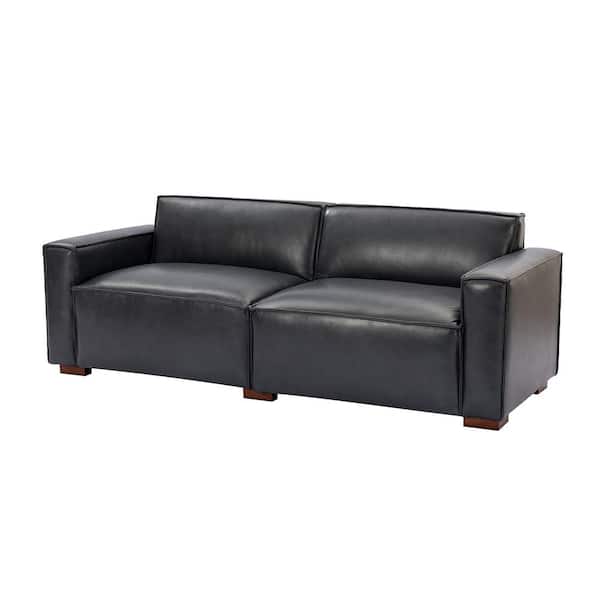 JAYDEN CREATION Inachus 78 in.W Square Arm Genuine Leather Modular Straight Sofa in Blue