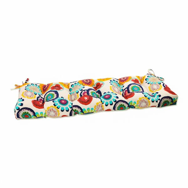 Pillow Perfect Floral Rectangular Outdoor Bench Cushion in Blue