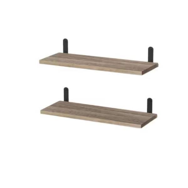 Unbranded 16.5 in. W x 6 in. D Charcoal Roasted Paulownia Wood Solid Wood Floating Decorative Wall Shelf (Set of 2)