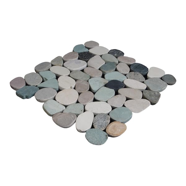 Sliced Pebble Mosaic Tile Sample Color Black, Green and Tan 4 in. x 6 in.