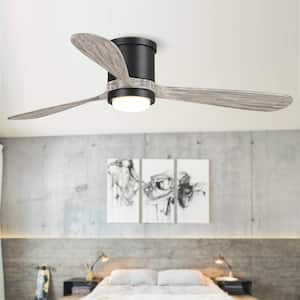 52 in. Color Changing Integrated LED Indoor Low Profile Black 3-Blade Ceiling Fan with Light