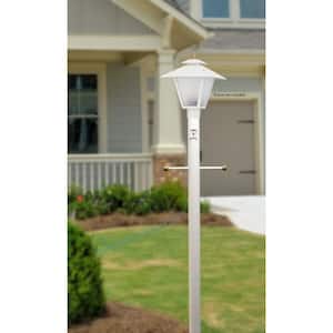7 ft. White Outdoor Direct Burial Lamp Post with Cross Arm and Auto Dusk-Dawn Photocell fits 3 in. Post Top Fixtures