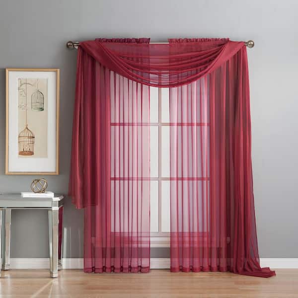 Window Elements Diamond Sheer Voile 56 in. W x 216 in. L Curtain Scarf in Burgundy