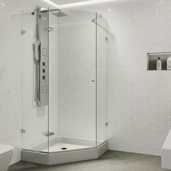 VIGO Verona 42 in. L x 42 in. W x 79 in. H Frameless Hinged Neo-angle Shower Enclosure Kit in Chrome with 3/8 in. Clear Glass
