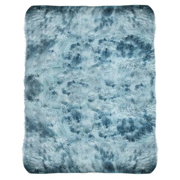 Latepis Plush Shag Dark Blue 4 ft. x 7 ft. Solid Polyester Area Rug