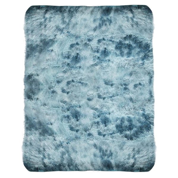 Latepis Plush Shag Dark Blue 4 ft. x 6 ft. Solid Polyester Area Rug