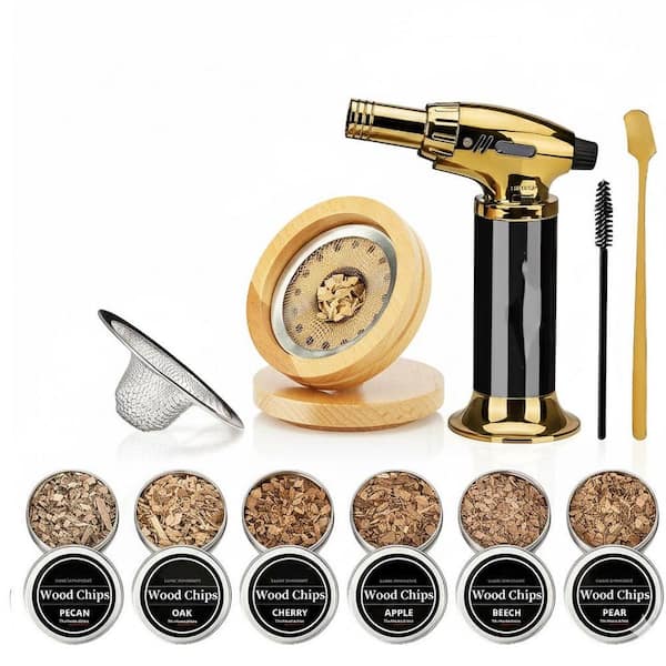 Whiskey Smoker Kit with Torch, 4 Flavor Wood Chips, Old Fashioned Bourbon Drink Smoker for Home Bar Use (No Butane)