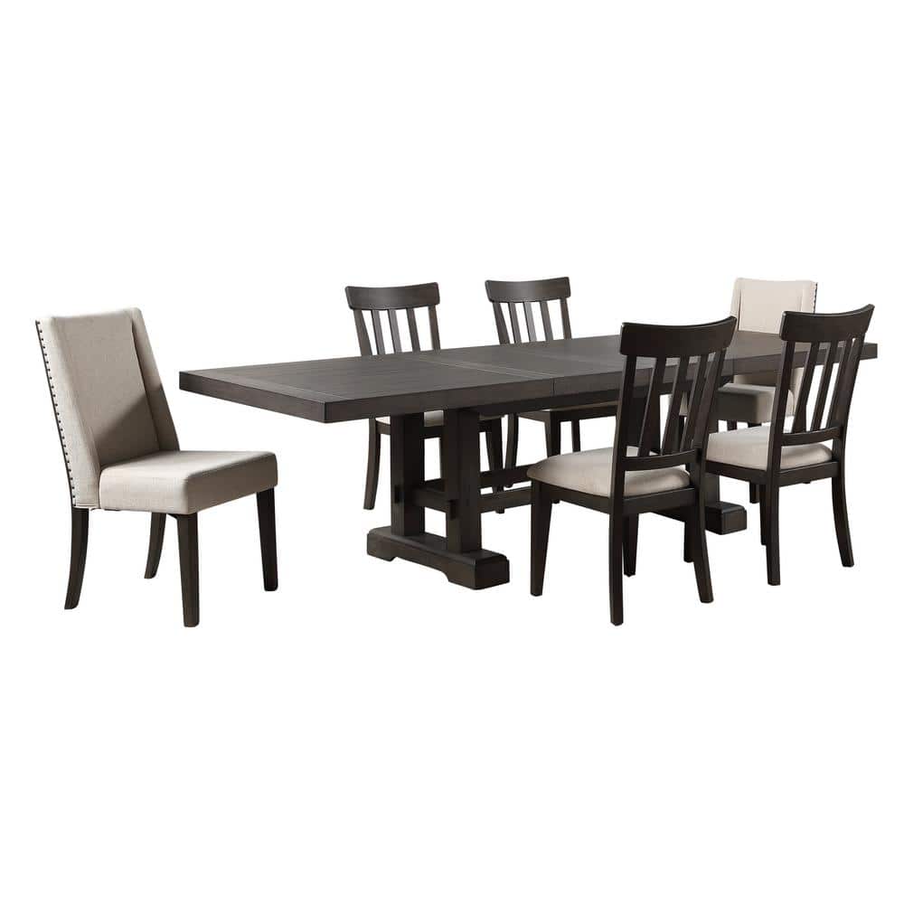 Napa Espresso Brown Wood 72 in. Dining Set 7-Pieces with 4 Cushioned Side Chairs, 2 Upholstered Chairs and 2 Leaves price history on PriceWatchPro