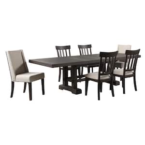 Napa Espresso Brown Wood 72 in. Dining Set 7-Pieces with 4 Cushioned Side Chairs, 2 Upholstered Chairs and 2 Leaves
