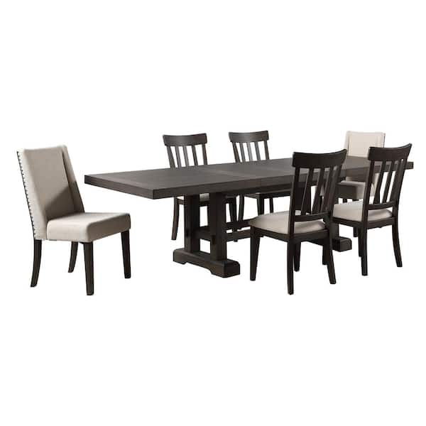 Steve Silver Napa Espresso Brown Wood 72 in. Dining Set 7-Pieces with 4 Cushioned Side Chairs, 2 Upholstered Chairs and 2 Leaves