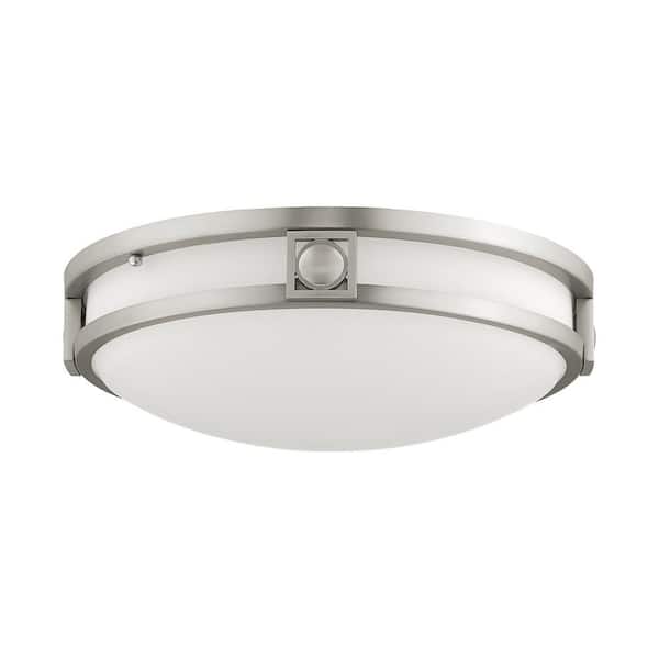 AVIANCE LIGHTING Thornwood 13 in. 2 Light Brushed Nickel Flush Mount with Satin Opal White Glass