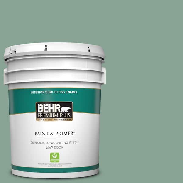 BEHR PREMIUM PLUS 5 gal. #T16-12 Modern Mint Semi-Gloss Enamel Low Odor Interior Paint & Primer