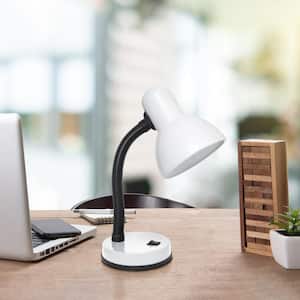 14.25 in. Gooseneck White Traditional Fundamental Metal Desk Task Lamp and Bowl Shaped Shade