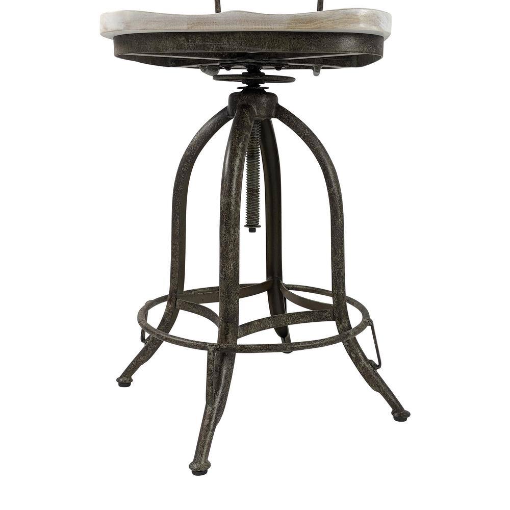 Natural Driftwood and Aged Iron Adjustable Swivel Barstool