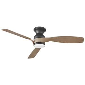 Halwin 52 in. Indoor/Outdoor Matte Black Low Profile Ceiling Fan with Adjustable White LED with Remote Included