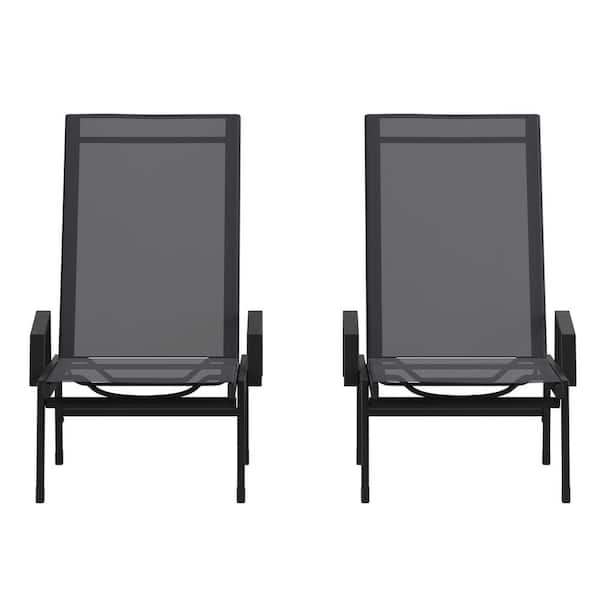 Carnegy Avenue Brazos Black Weather Resistant Steel Outdoor Chaise Lounge Chairs in Black (Set of 2)
