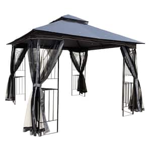 10 ft. x 10 ft. Gray Outdoor Patio Gazebo Canopy with Ventilated Double Roof and Mosquito net