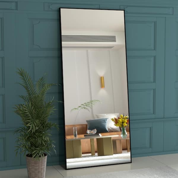 Seafuloy Stylish 24 in. W x 71 in. H Oversized Mirror Floor Mirror Rectangular Metal Frames for Bedroom Dressing Room in Black