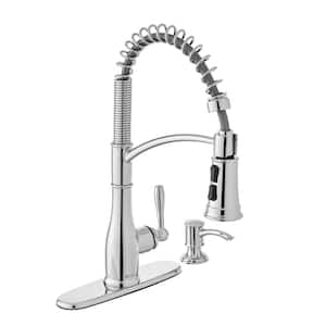 Mandouri Single-Handle Spring Pull Down Kitchen Faucet with TurboSpray, FastMount and Soap Dispenser in Chrome