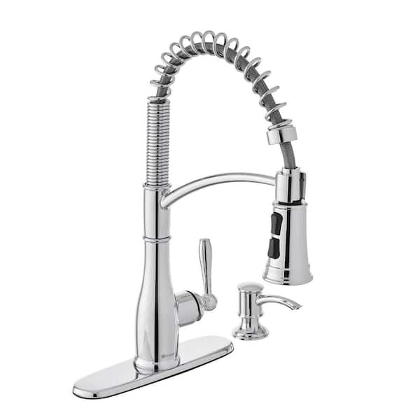 Glacier Bay Mandouri Single-Handle Spring Pull Down Kitchen Faucet with TurboSpray, FastMount and Soap Dispenser in Chrome