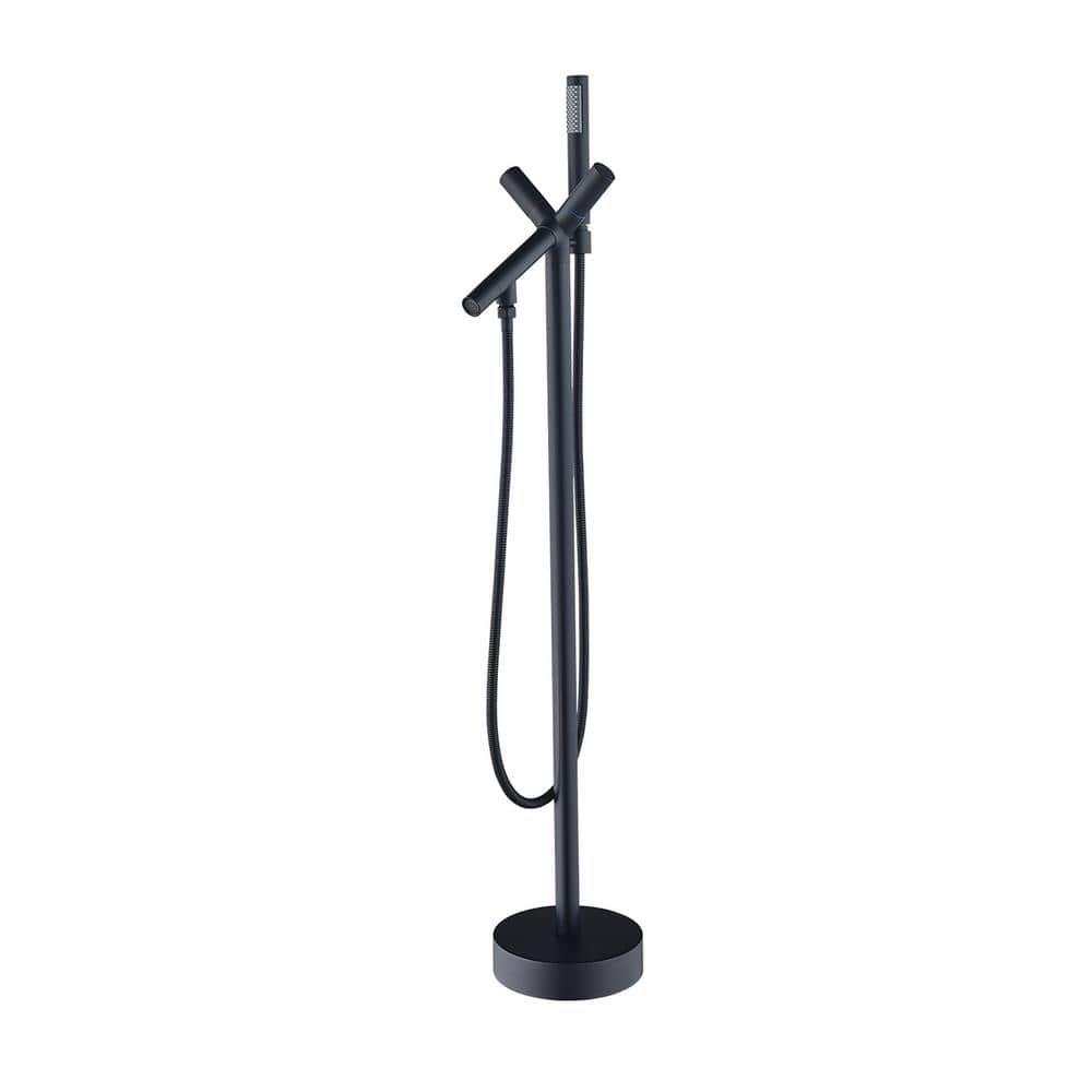 Matte Black Freestanding Floor Mounted Tub Filler with Handshower