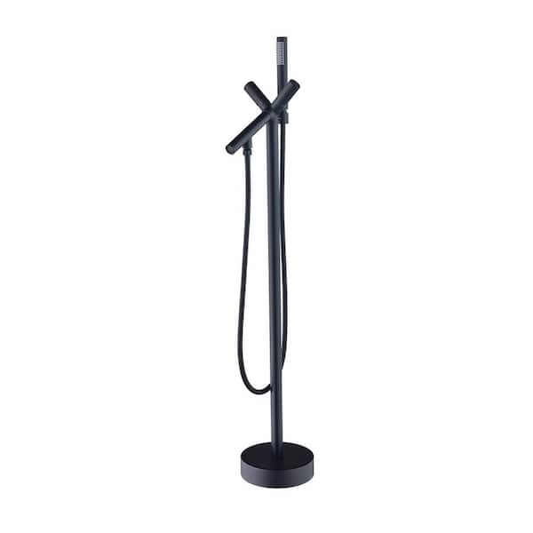 Brulon 2-Handle Freestanding Tub Faucet with Handshower in Matte Black