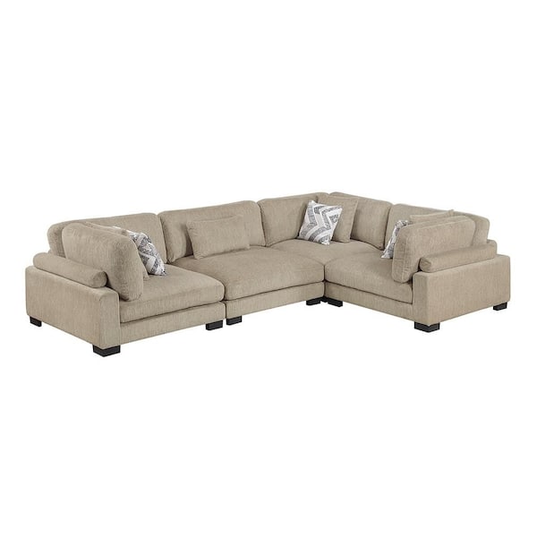 Lazzara Beane 135 in. Pillow Top Arm 4-Piece Textured Microfiber Modular Sectional Sofa in. Brown