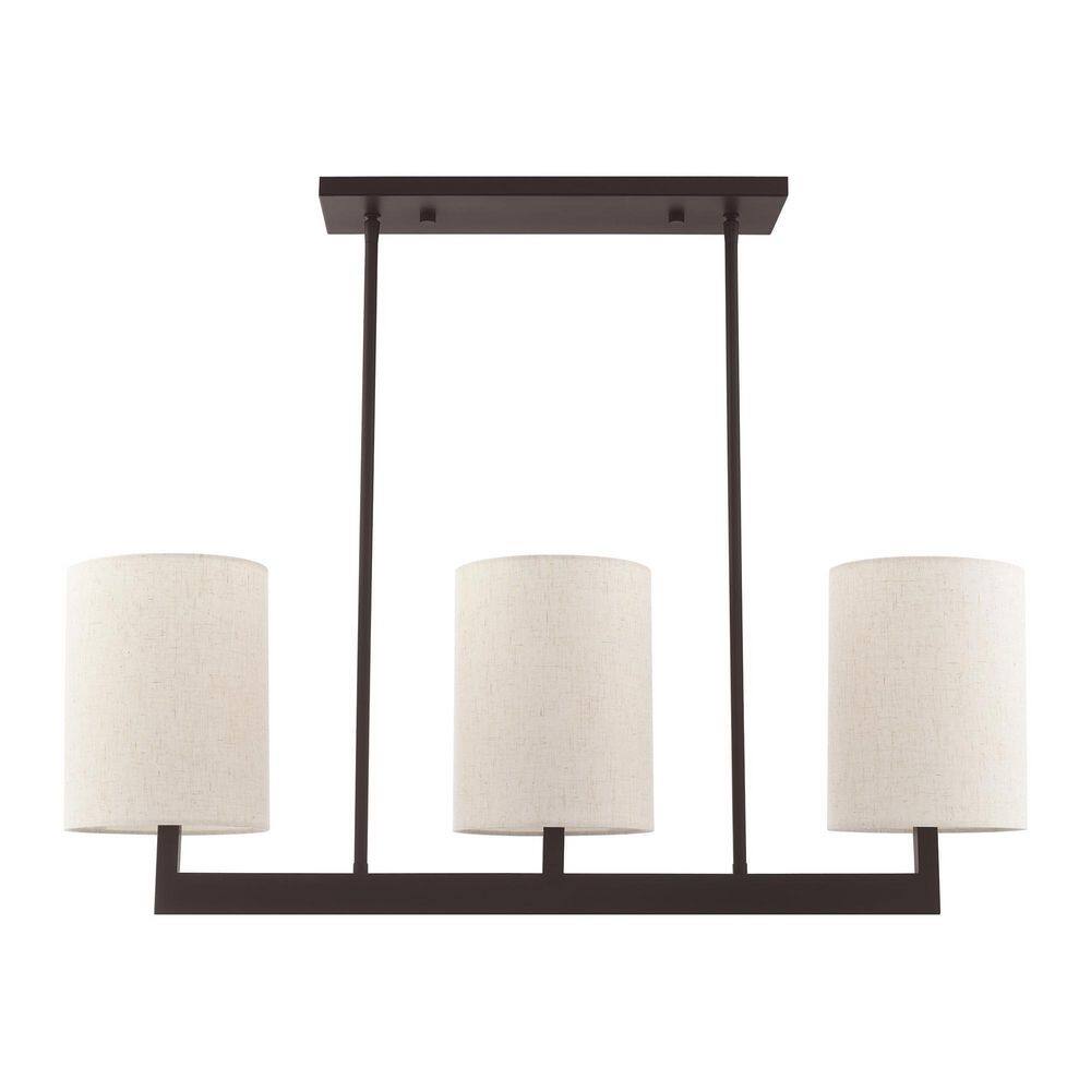Bronze Steel 3-Light Linear Chandelier with Drum Shades