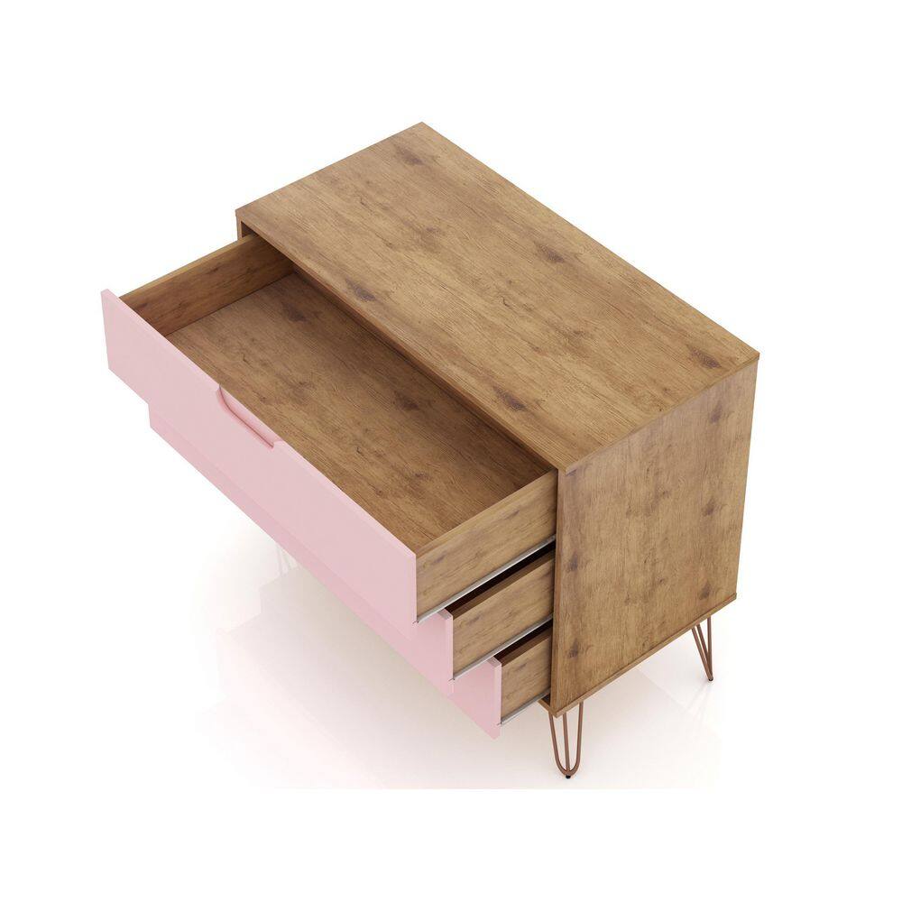 Nature and Rose Pink Mid-Century Night Table with Hairpin Legs