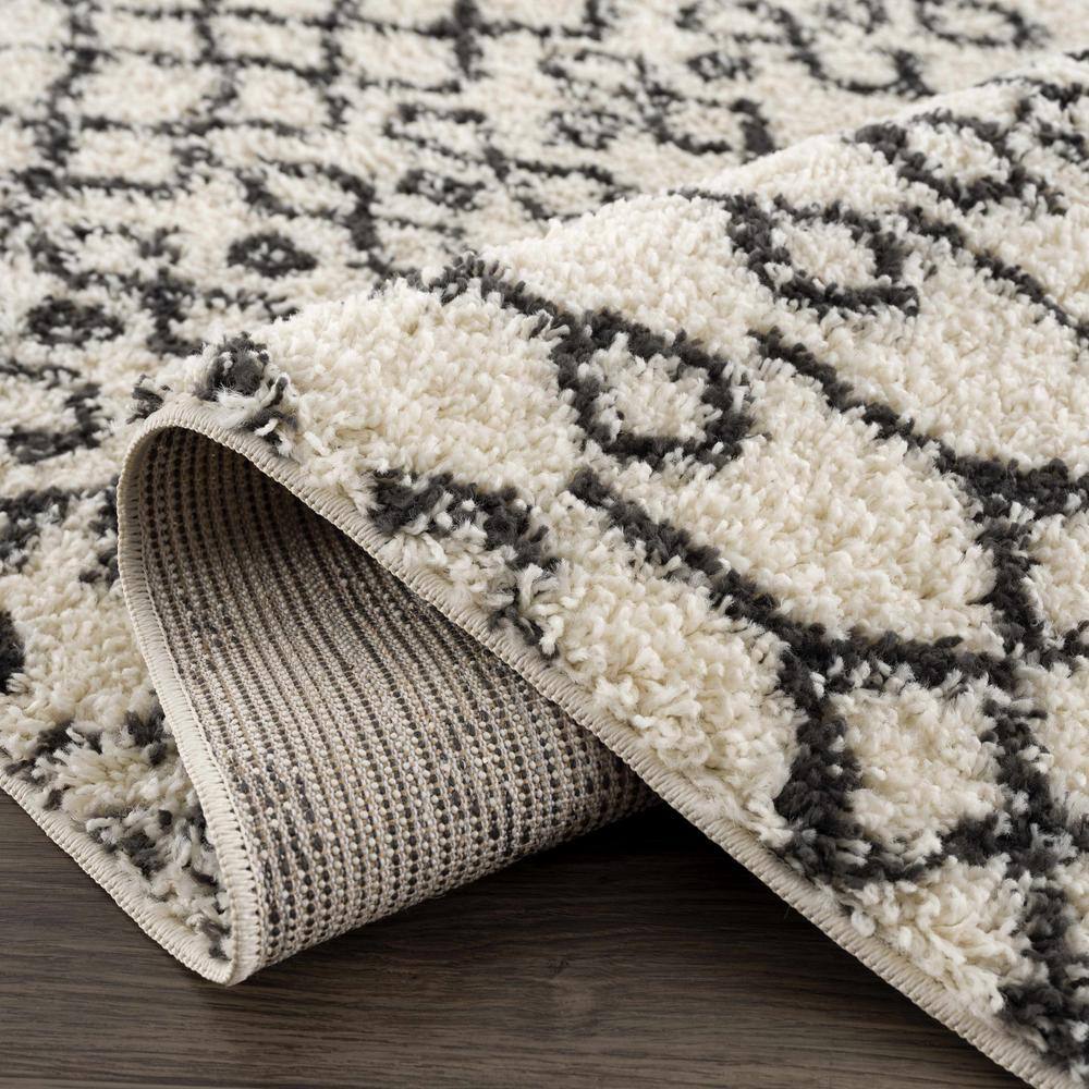 Charcoal and Beige Synthetic Shag Runner Rug 2'7" x 7'3"