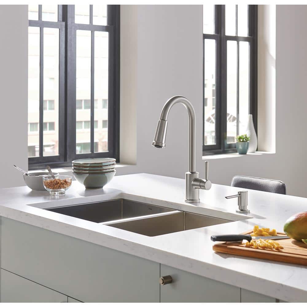 Stainless Steel Pull-Down Kitchen Faucet with Soap Dispenser
