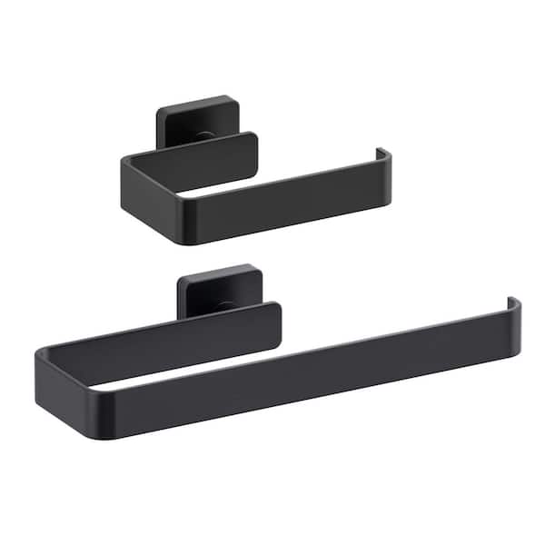 2-Piece Bathroom Hardware Set with Toilet Paper Holder Towel Bar/Rack in Matte Black