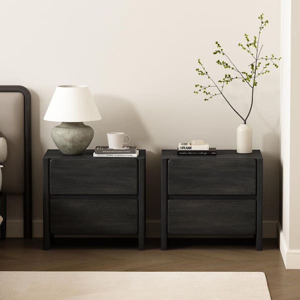 Linda Modern Charcoal Grey 2-Drawer 24 in. W Nightstand (Set of 2)