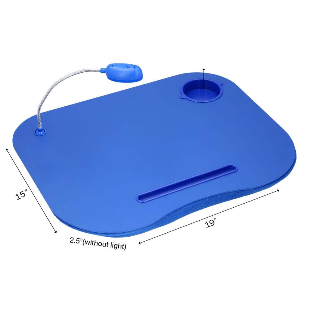 Blue Plastic Laptop Lap Desk with LED Light and Cushion