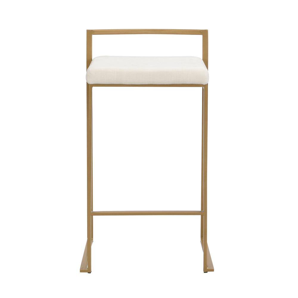 Lucien Cream Faux Leather and Gold Metal Backless Counter Stool