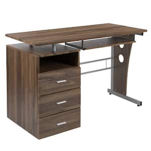47.25 in. Rustic Walnut Rectangular 3 -Drawer Computer Desk with Keyboard Tray