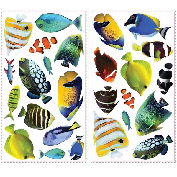 Unbranded 10 in. x 18 in. Fish Wall Decals with Lenticular Port Hole 26-Piece Peel and Stick Wall Decals