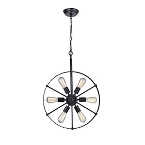 Sadali 6-Light Black Wagon Wheel Chandelier with No Bulbs Included, for Dining/Living Room, Bedroom, Foyer